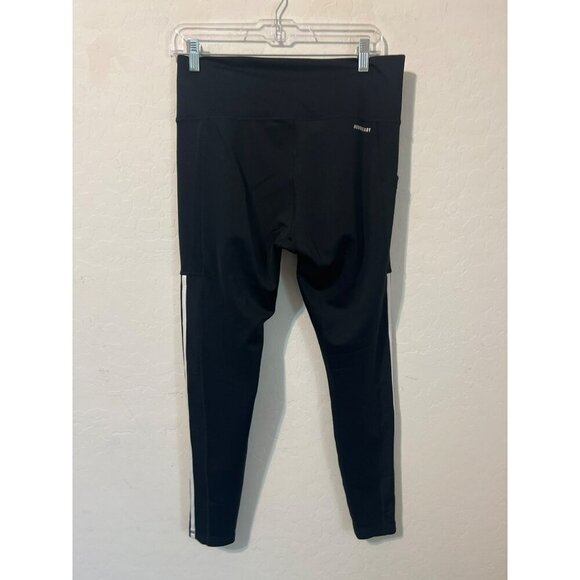 Adidas Sz L Black White Triple Stripe Leggings Aeroready - Picture 5 of 8